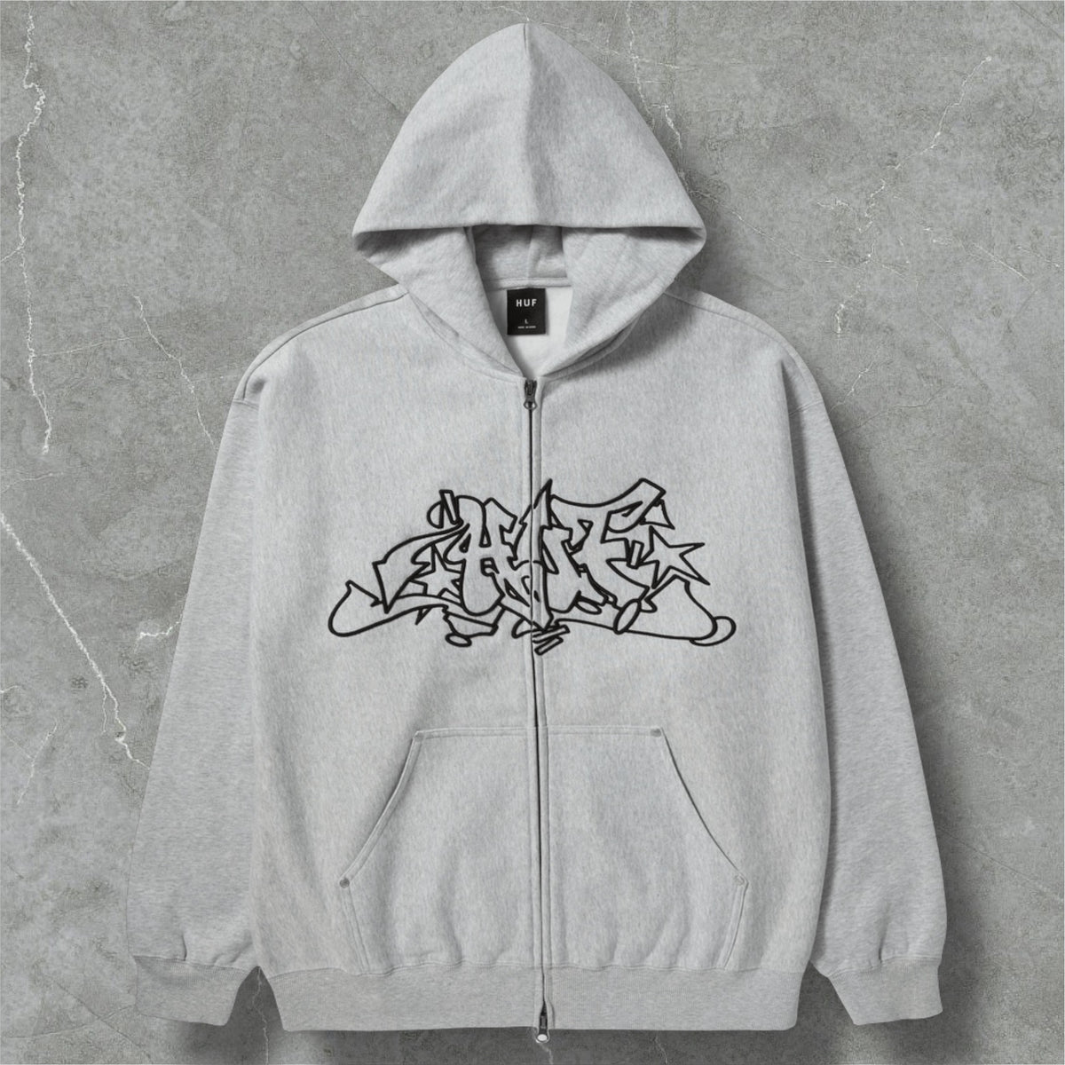 HUF Worldwide Outlines Heavyweight Zip Hoodie (Grey)